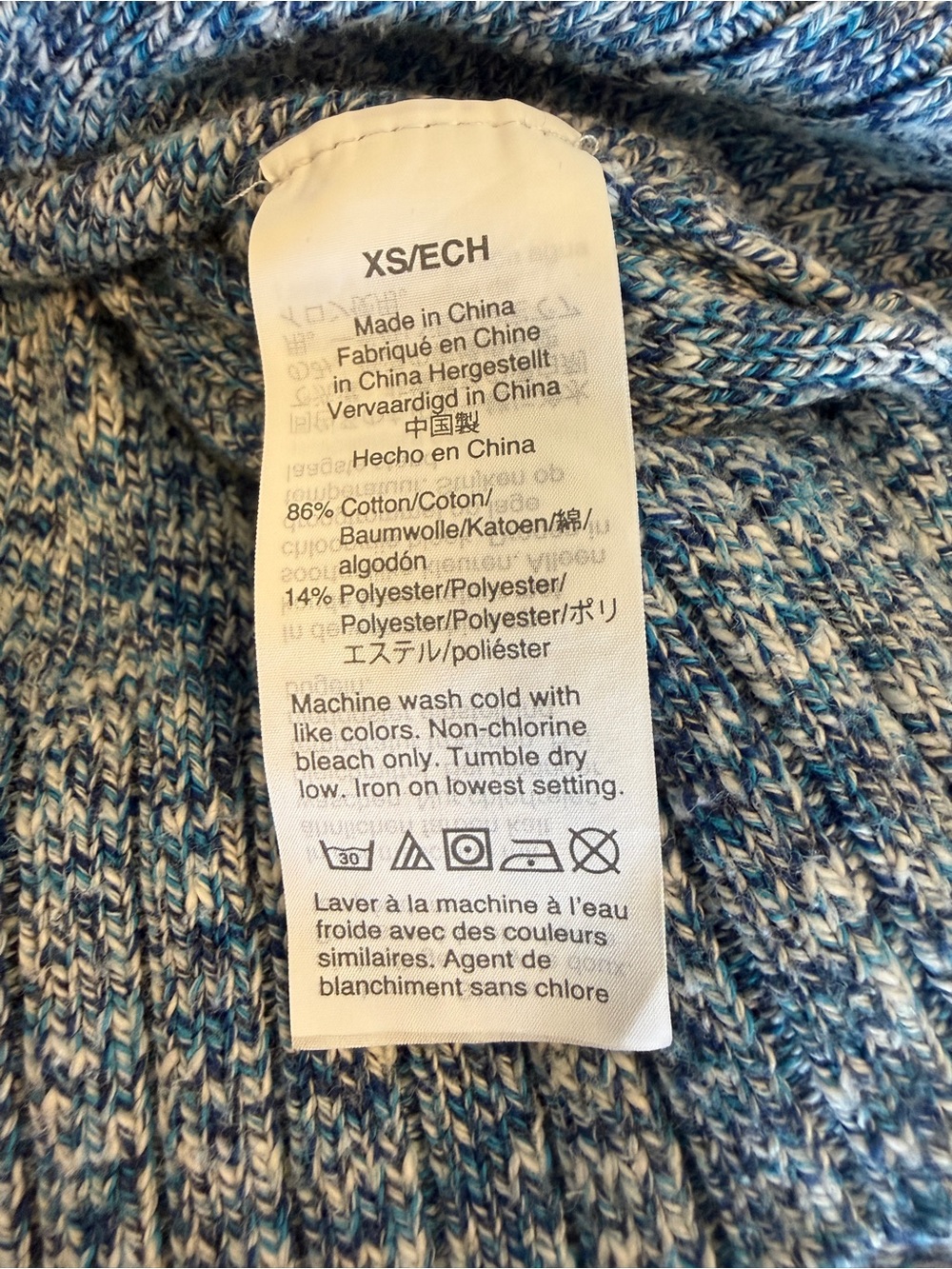 J.Crew Re-Imagined XS Blue Marled Knit Hoodie Orange Trim Pullover - Picture 6 of 7